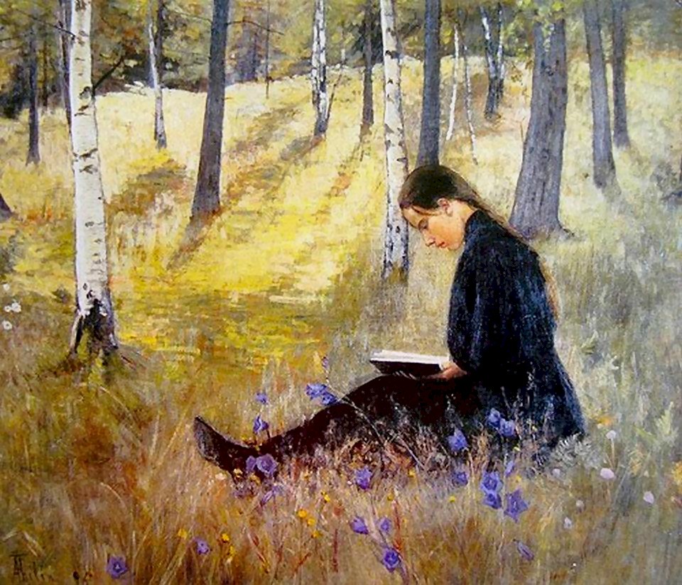 Ада ТИЛЕН / «Девушка, читающая на фоне пейзажа» / 1896