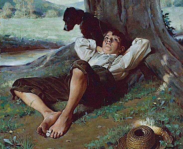 Норман РОКВЕЛЛ / «Barefoot Boy Daydreaming. Босоногий мальчик, погружённый в мечты» / 1922