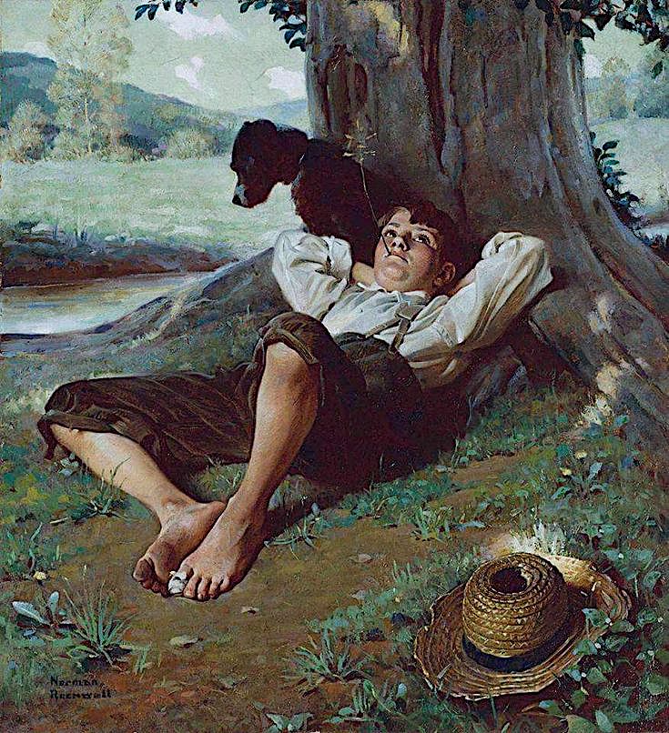Норман РОКВЕЛЛ / «Barefoot Boy Daydreaming. Босоногий мальчик, погружённый в мечты» / 1922